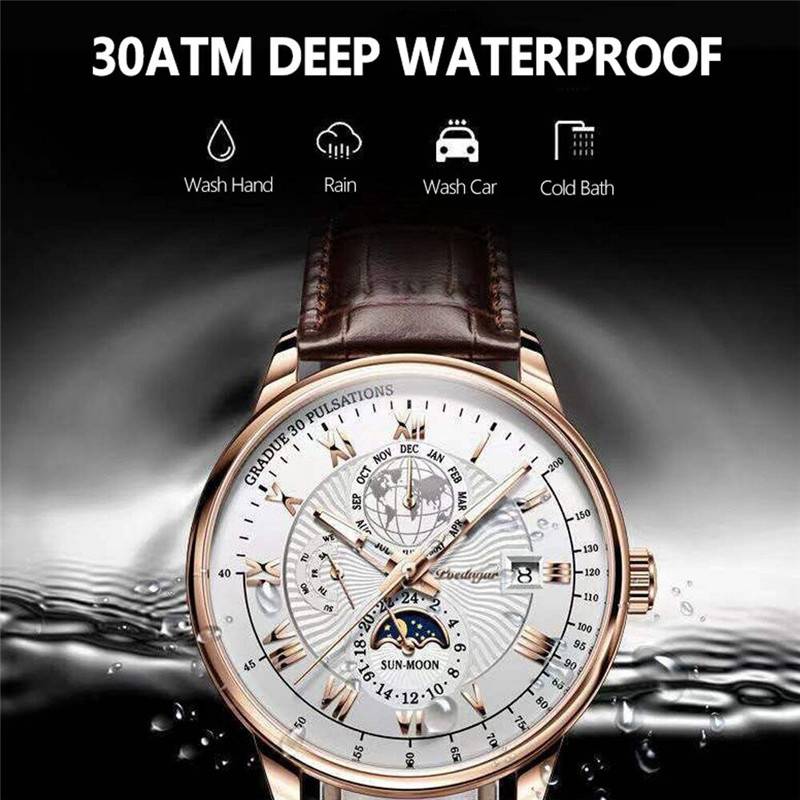 ZZ Men Watch Leather Waterproof Luminous Mens Quartz Wristwatch Casual Man Watches - Image 2
