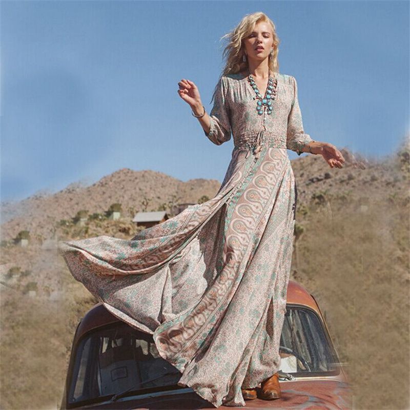 Cross-Border Chiffon New Print Dress Waist Elastic Tassel Printed Dress Amazon One Piece Dropshipping - Image 4