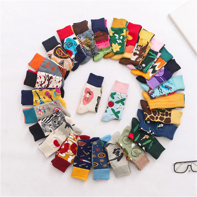 Mid-Calf AB Socks Men and Women Ins Trendy Socks Cartoon Street Cool European and American Version Cotton Socks Fashion Brand Fashionable Asymmetric Socks - Image 24