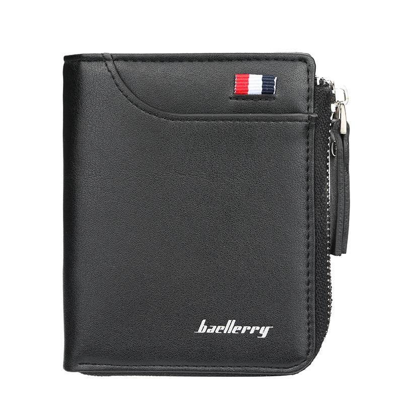Baellerry Men's Wallet Men's Short Vertical Men's Zipper Wallet Driving License Card Holder Male Wallet