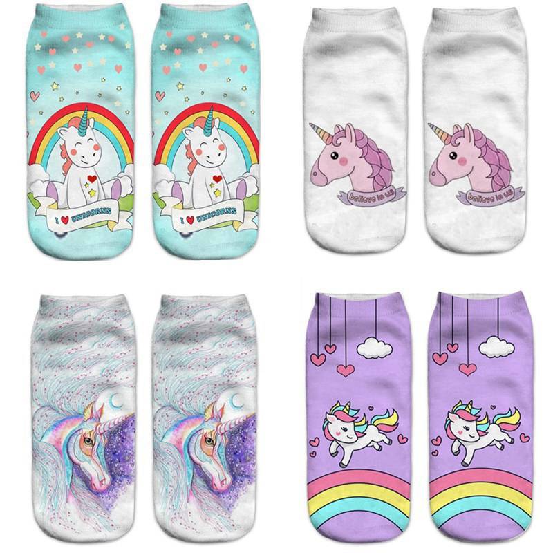 3D Digital Printing Socks Unicorn Unicorn Animal Expression Emoji Personality Boat Socks Women's Short Socks