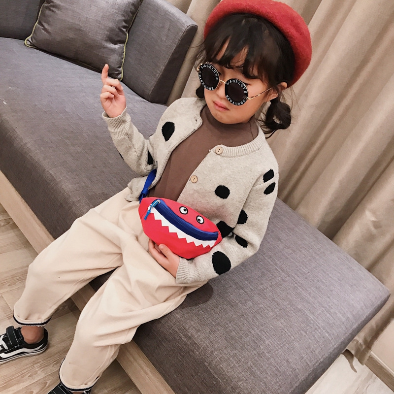 Factory Wholesale Foreign Trade New Cartoon Korean Style Children's Crossbody Shark Bag Canvas Embroidered Boys and Girls Children Waist Bag