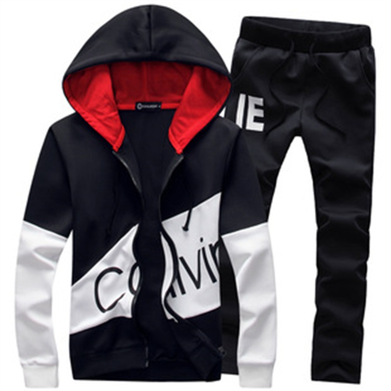 Spring and Autumn New Men's Cardigan Sweater Suit Korean Style Hooded Slim Fit Printed Sportswear Casual Suit for Men