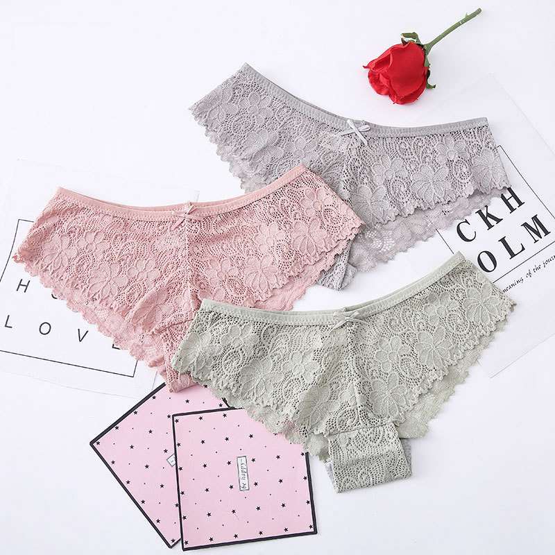 Exclusive for Cross-Border Women's Lace Sexy Low Waist Lace Foreign Trade Triangle Large Size Ice Silk Seamless Panties Women's Pure Desire