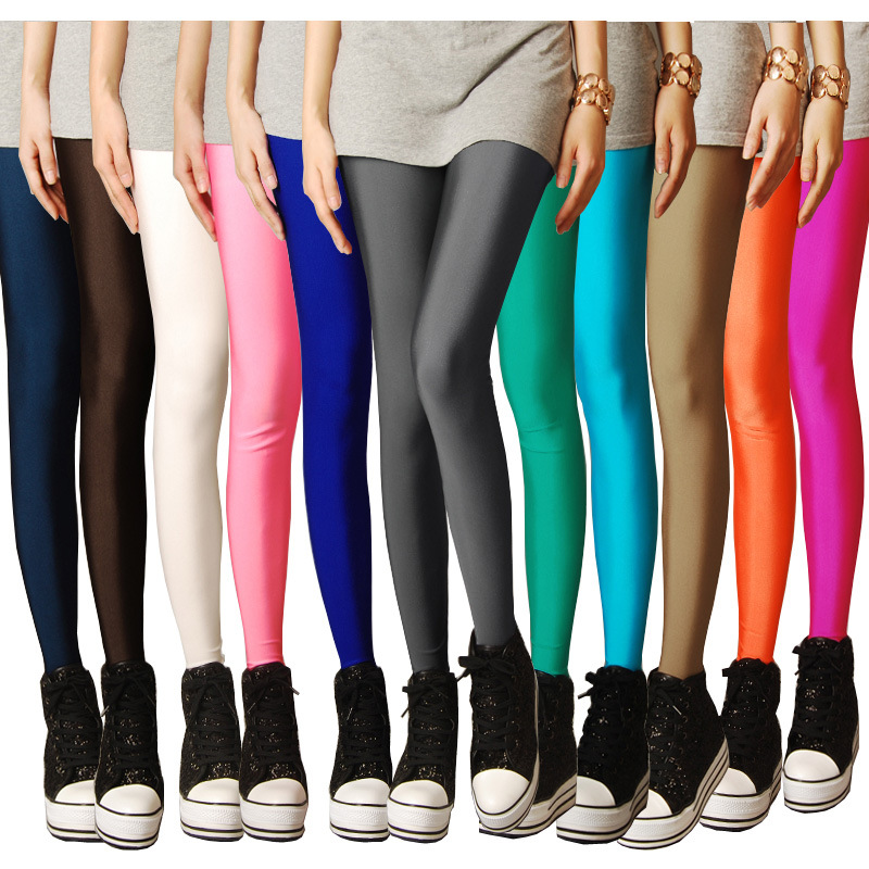 Long-Term Spot Spring and Autumn High Elastic Candy Color Fluorescent Pants Rainbow Color Shiny Pants Women's Slimming Cropped Leggings Thin