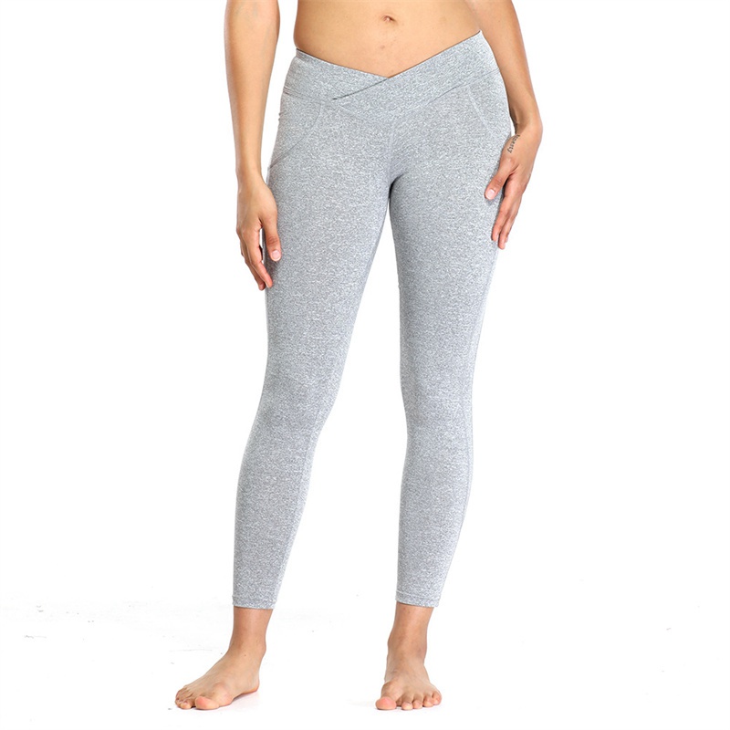 Europe and America Cross Border Products in Stock New Blended Solid Color Yoga Sports Fitness Leggings Cropped Pants for Women