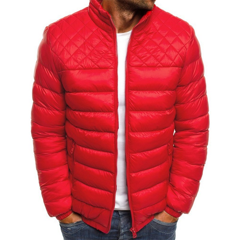 Foreign Trade Wholesale 2024 Winter New European Size Stand Collar Simple Elegant Cotton-Padded Coat Shoulder Chest Rhombus Sewed Cotton-Padded Coat