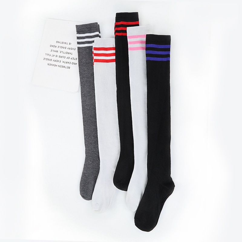 Factory Direct Sales Harajuku Three Bars Striped Knee High over-the-Knee Socks Preppy Style Perform Dance Women's Cotton Socks Socks