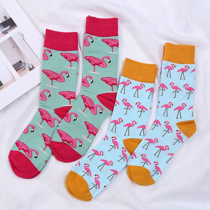 Socks Wholesale Cotton Foot Square Cotton Flamingo Men's Mid-Calf Trendy Socks Foreign Trade Happy Socks Cross-Border New Hot Sale