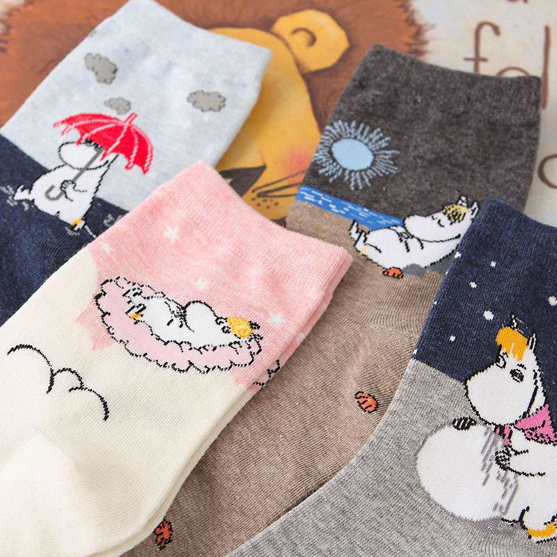 Women's Socks Japanese Cartoons Animation Hippo Women's Mid-Calf Socks Wholesale Cotton Sweat Absorbing Sports Casual Women's Trendy Socks - Image 2