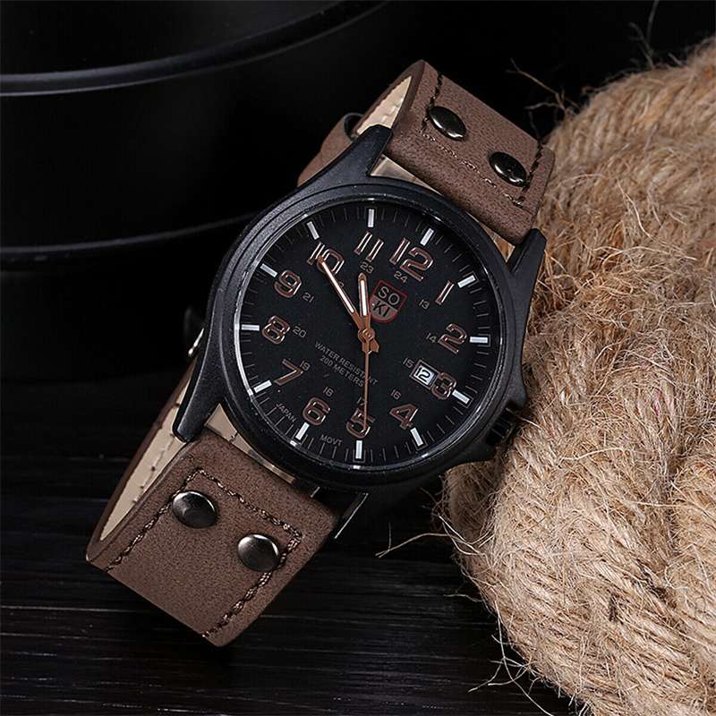 ZZ Men??s Military Leather Date Quartz Analog Army Casual Dress Wrist Watches UK - Image 2