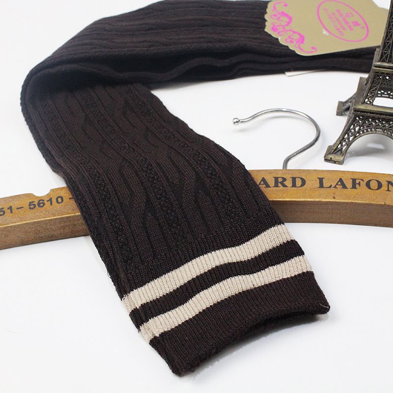 Student Spring and Autumn Knee Socks Stockings Twist Knitted Two-Bar Vertical Stripes Pile Style Japanese Thigh Stocking Female Korean Fashion - Image 2