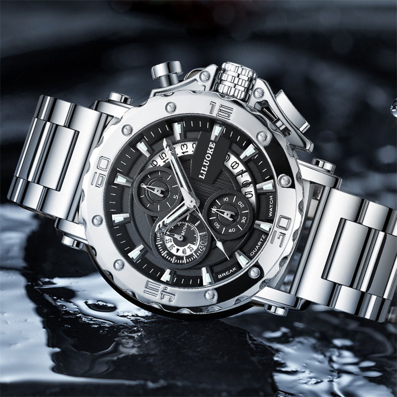 ZZ Watch Men's Thick Luminous Waterproof Men's Quartz Watch Black Silver Business Watch