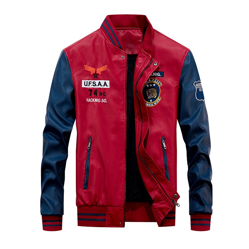 2024 New Motorcycle Leather Clothing Men's Leather Jackets Cross-Border Amazon AliExpress Fashion Embroidery Baseball Uniform - Image 2