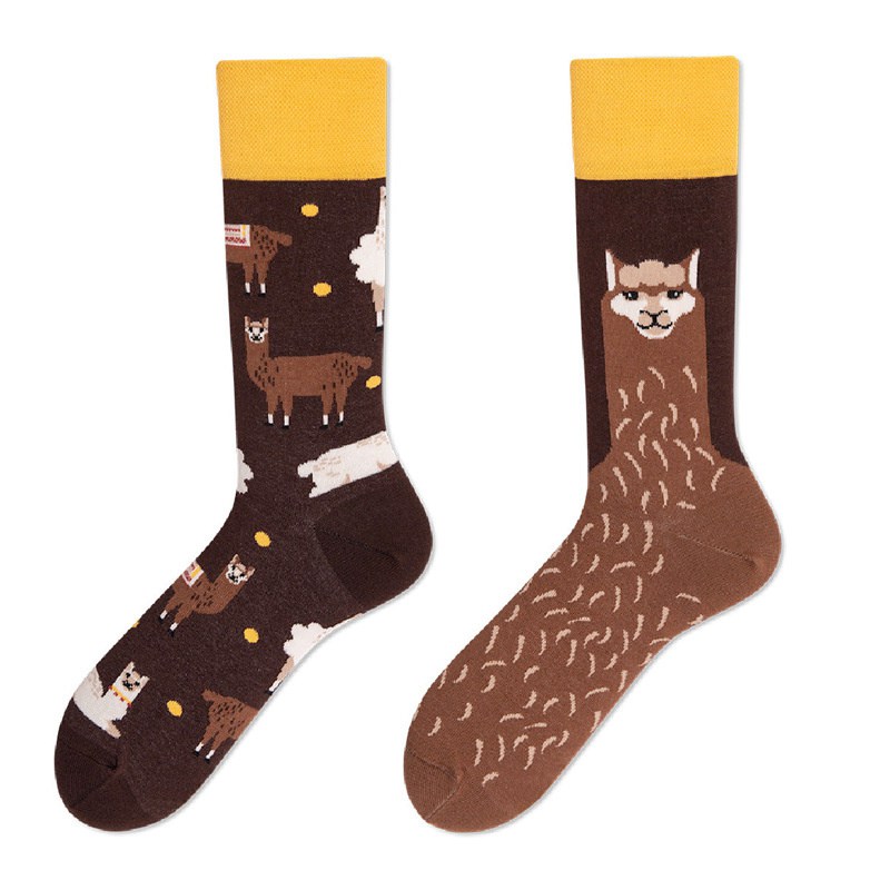 European and American Autumn and Winter New Creative Couple AB Trendy Socks Fashion Personality Trend Cartoon Jacquard Middle Tube Cotton Socks - Image 2