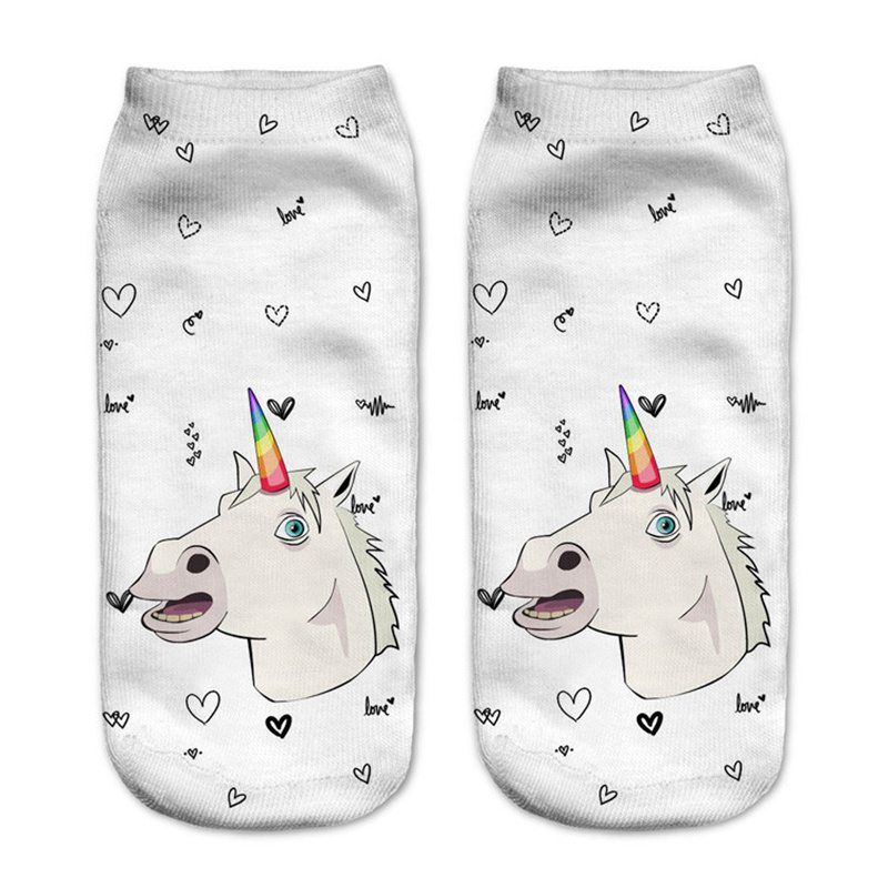 3D Digital Printing Socks Unicorn Unicorn Animal Expression Emoji Personality Boat Socks Women's Short Socks - Image 2