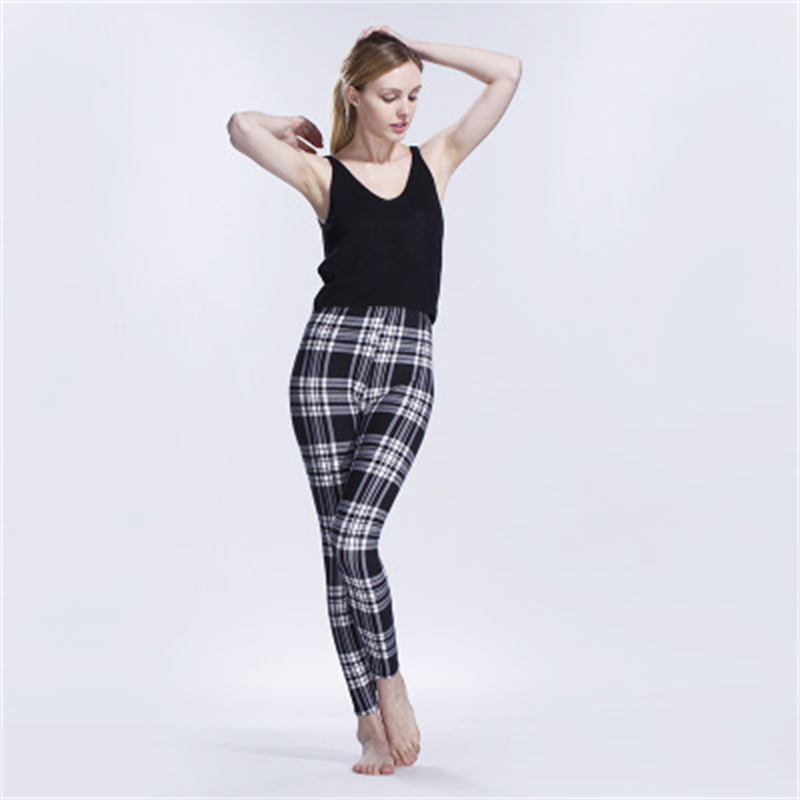 Amazon New European and American Striped Plaid Printed Yoga Pants Women's High Waist Slimming Leggings Yiwu Stall Wholesale - Image 2