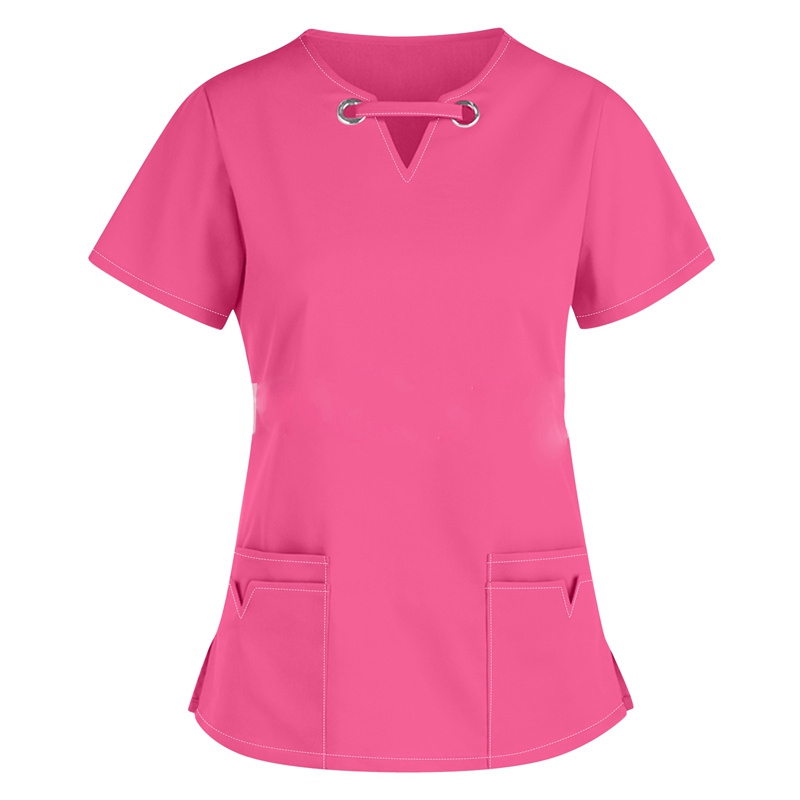 2024 European and American women's clothing Amazon V-neck solid color short sleeved nurse uniform Cross border shirt Women's nurse top - Image 6