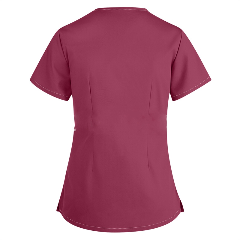 2024 European and American women's clothing Amazon V-neck solid color short sleeved nurse uniform Cross border shirt Women's nurse top - Image 7