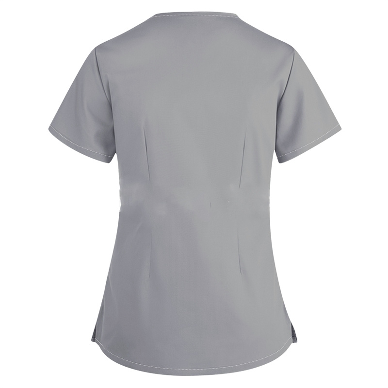 2024 European and American women's clothing Amazon V-neck solid color short sleeved nurse uniform Cross border shirt Women's nurse top - Image 8