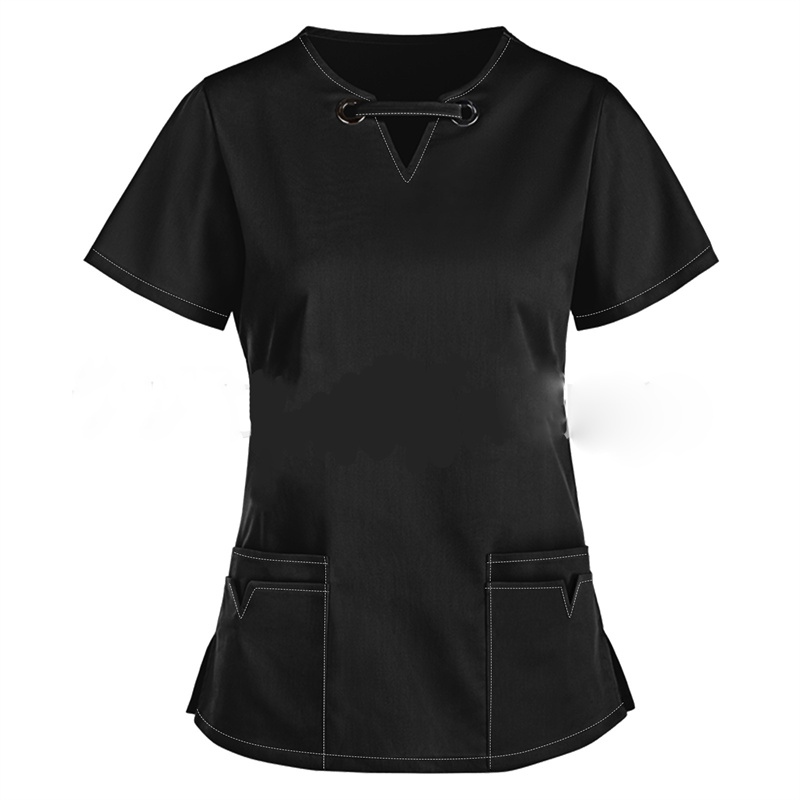 2024 European and American women's clothing Amazon V-neck solid color short sleeved nurse uniform Cross border shirt Women's nurse top - Image 10