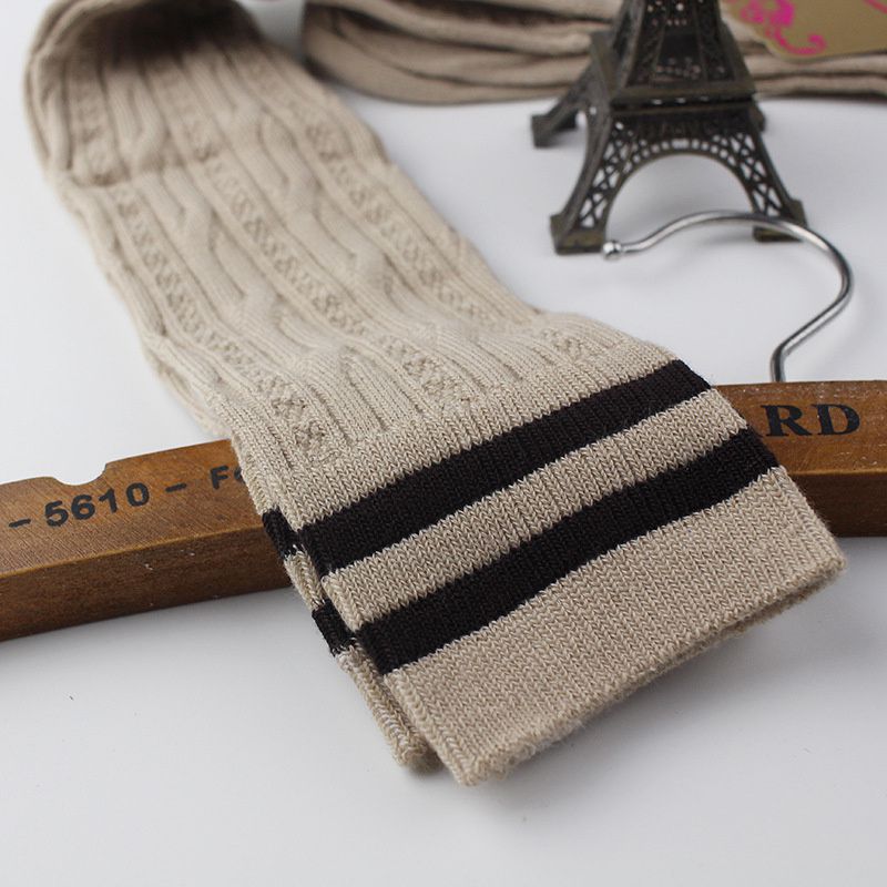 Student Spring and Autumn Knee Socks Stockings Twist Knitted Two-Bar Vertical Stripes Pile Style Japanese Thigh Stocking Female Korean Fashion - Image 3