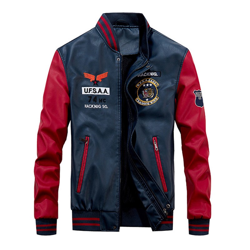 2024 New Motorcycle Leather Clothing Men's Leather Jackets Cross-Border Amazon AliExpress Fashion Embroidery Baseball Uniform - Image 3