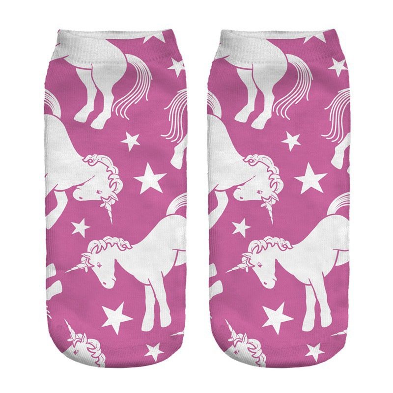 3D Digital Printing Socks Unicorn Unicorn Animal Expression Emoji Personality Boat Socks Women's Short Socks - Image 3