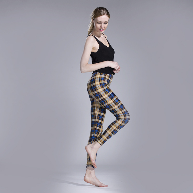 Amazon New European and American Striped Plaid Printed Yoga Pants Women's High Waist Slimming Leggings Yiwu Stall Wholesale - Image 3