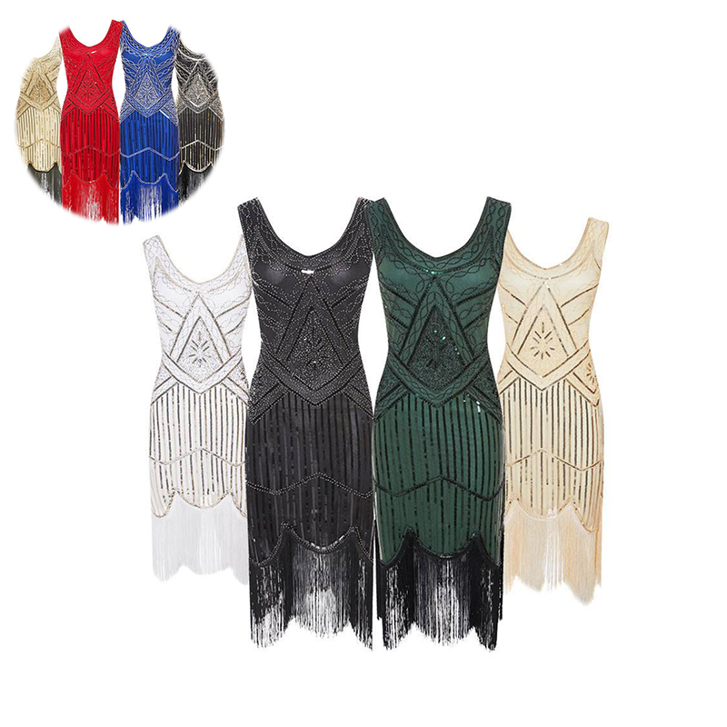 1920's Dress Great Gatsby Costume Cocktail Party Sequin Fringe Flapper - Image 26