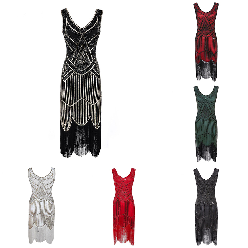 1920's Dress Great Gatsby Costume Cocktail Party Sequin Fringe Flapper - Image 17