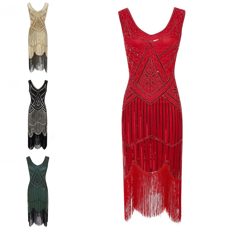 1920's Dress Great Gatsby Costume Cocktail Party Sequin Fringe Flapper - Image 20