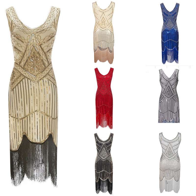 1920's Dress Great Gatsby Costume Cocktail Party Sequin Fringe Flapper - Image 23