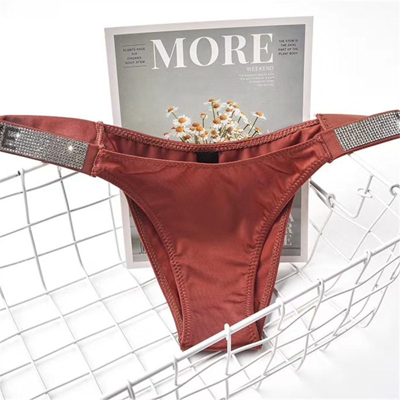 Sexy Letters Rhinestone Underwear Thin Belt Thong Women's Comfortable Milk Silk Thong T-Shaped Panties Women's T-Back - Image 4