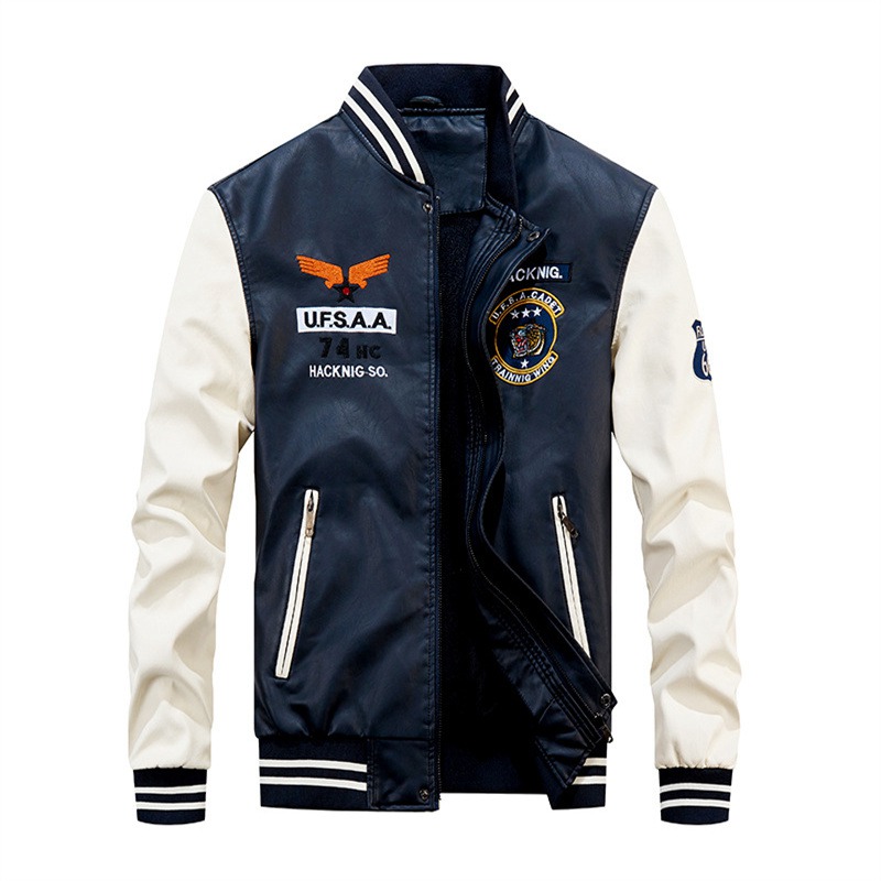 2024 New Motorcycle Leather Clothing Men's Leather Jackets Cross-Border Amazon AliExpress Fashion Embroidery Baseball Uniform - Image 4