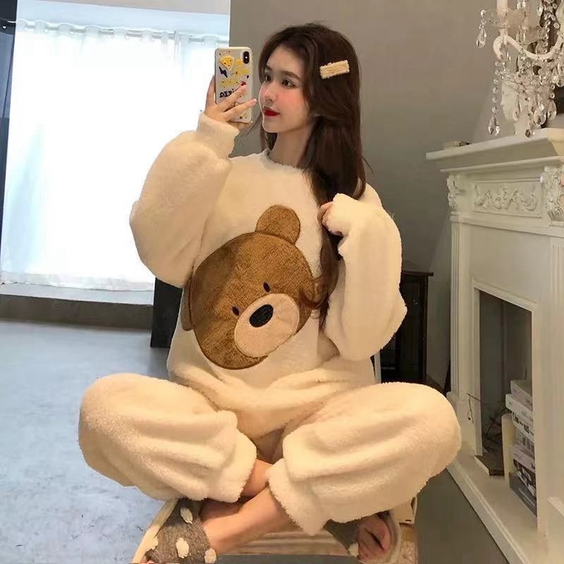 Flannel Women Pajamas Sets New 2024 Autumn Winter Warm Thick Coral Velvet Long Sleeve Cartoon Sleepwear Home Pijamas Set Girl - Image 38