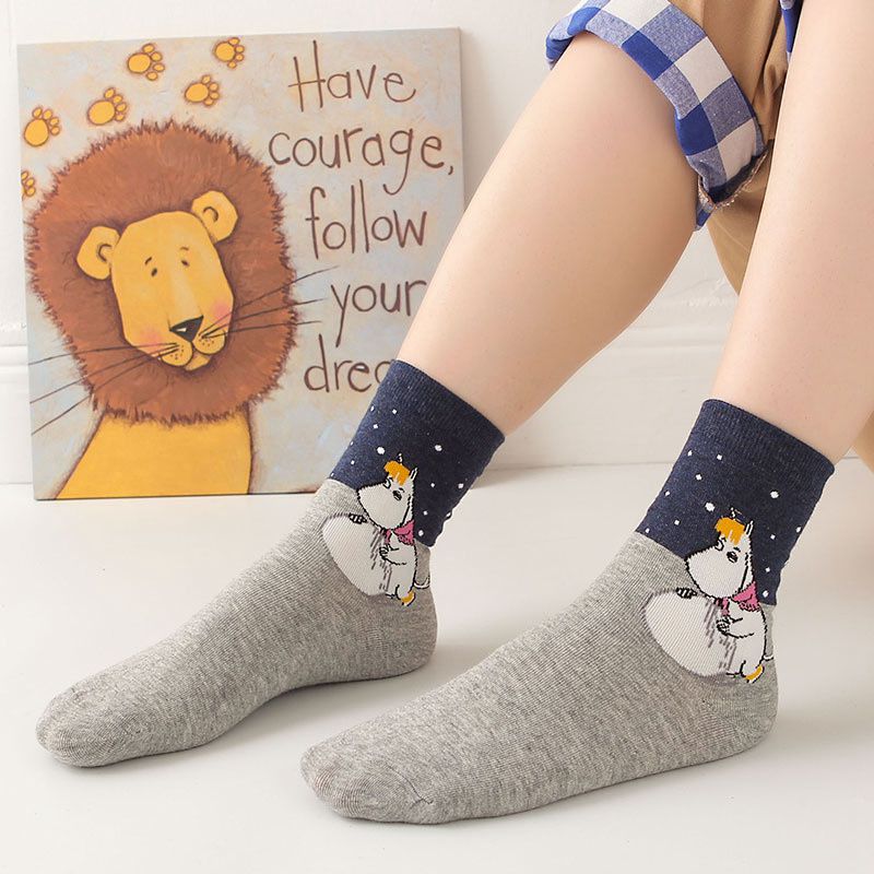 Women's Socks Japanese Cartoons Animation Hippo Women's Mid-Calf Socks Wholesale Cotton Sweat Absorbing Sports Casual Women's Trendy Socks - Image 4