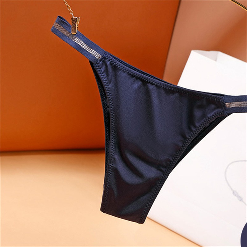 European and American Sexy Seamless Underwear Women's Pure Desire Mid-Waist Ice Silk Bikini Hip Lifting Triangle Underwear No Feeling Comfortable Cotton Crotch - Image 3