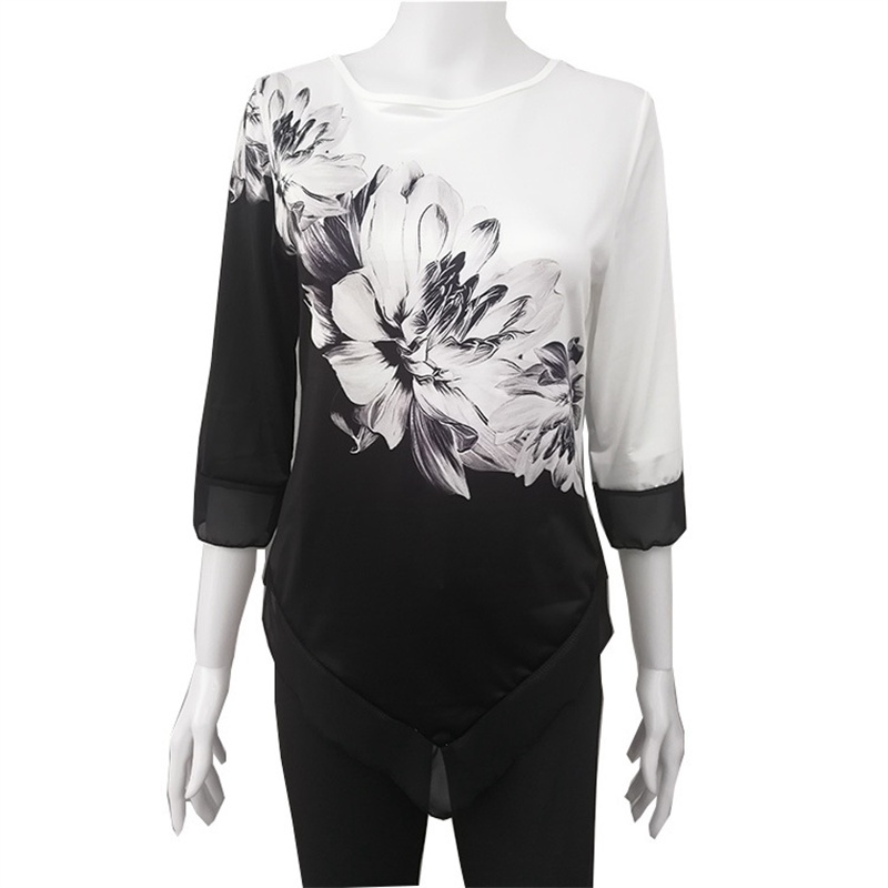 Fashion Street Spring/Summer 2024 Amazon Shirt European and American round Neck Loose Irregular Hem Blouse for Women - Image 3