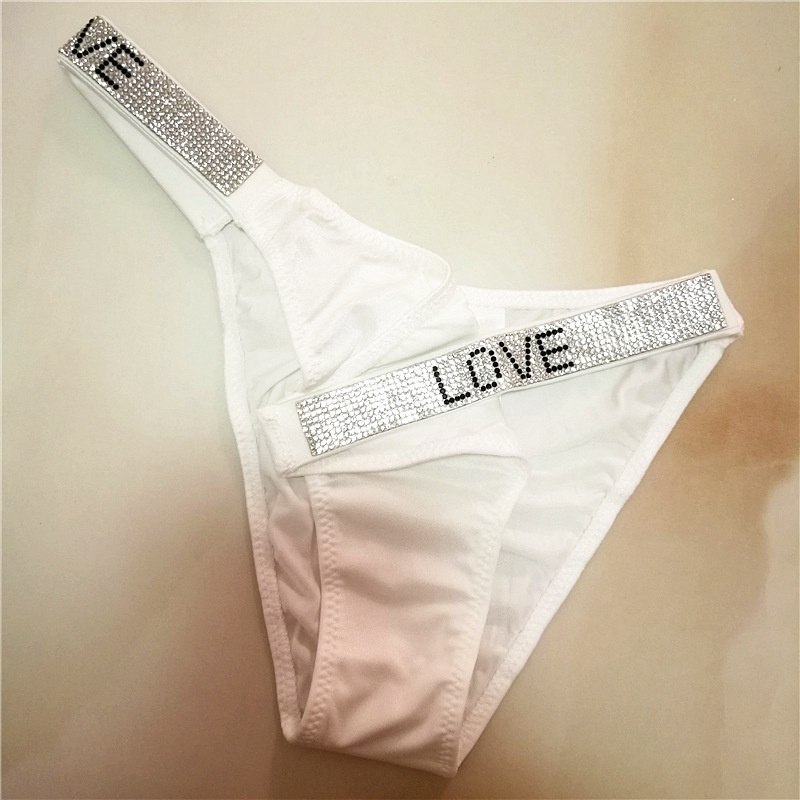 Sexy Letters Rhinestone Underwear Thin Belt Thong Women's Comfortable Milk Silk Thong T-Shaped Panties Women's T-Back - Image 5
