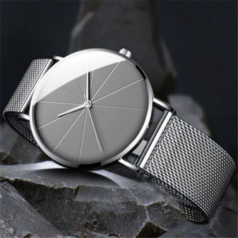 ZZ Men's Ultra Thin Simple Watch Ultra Thin Mesh Strap Stainless Steel Quartz