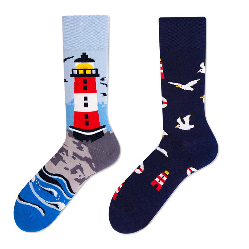 European and American Autumn and Winter New Creative Couple AB Trendy Socks Fashion Personality Trend Cartoon Jacquard Middle Tube Cotton Socks - Image 5