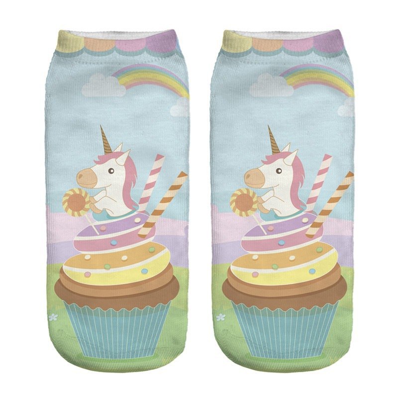 3D Digital Printing Socks Unicorn Unicorn Animal Expression Emoji Personality Boat Socks Women's Short Socks - Image 5