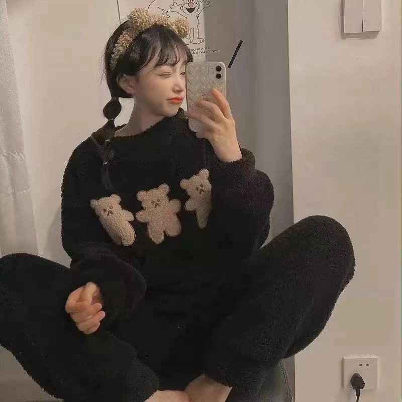 Flannel Women Pajamas Sets New 2024 Autumn Winter Warm Thick Coral Velvet Long Sleeve Cartoon Sleepwear Home Pijamas Set Girl - Image 37