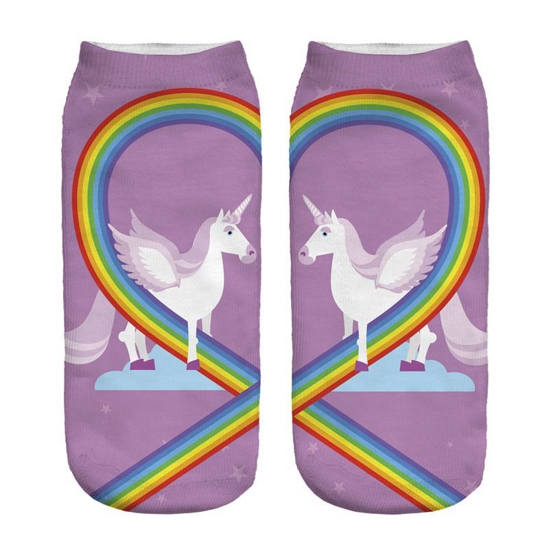 3D Digital Printing Socks Unicorn Unicorn Animal Expression Emoji Personality Boat Socks Women's Short Socks - Image 6