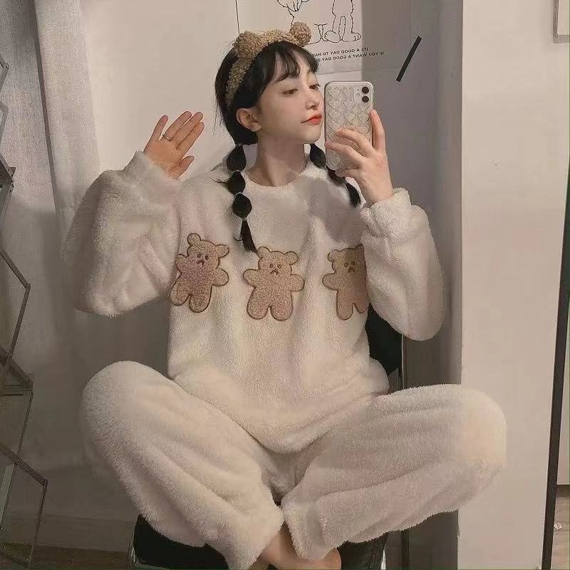 Flannel Women Pajamas Sets New 2024 Autumn Winter Warm Thick Coral Velvet Long Sleeve Cartoon Sleepwear Home Pijamas Set Girl - Image 36