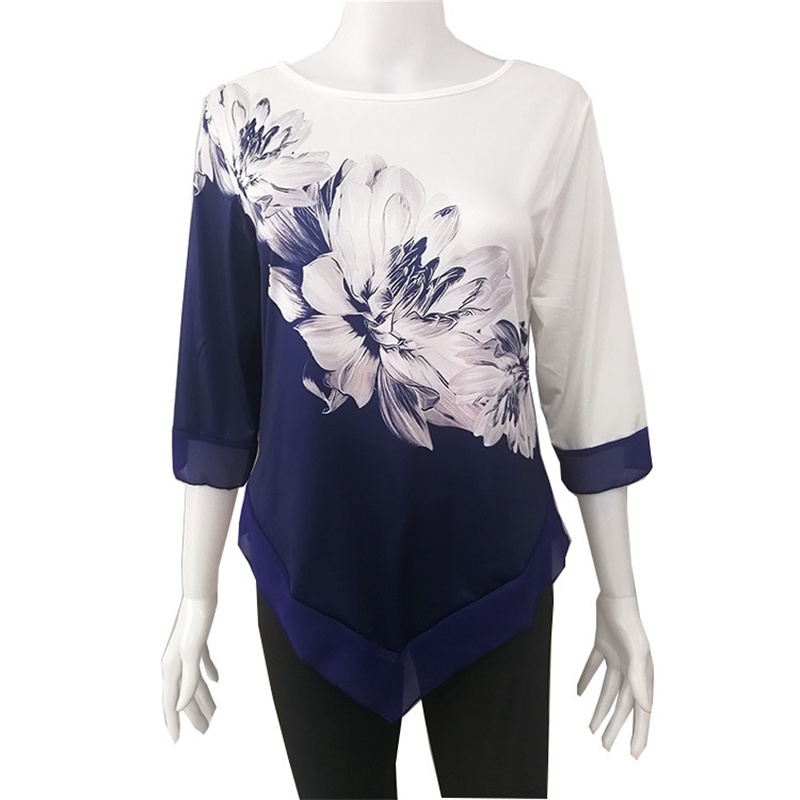 Fashion Street Spring/Summer 2024 Amazon Shirt European and American round Neck Loose Irregular Hem Blouse for Women - Image 4