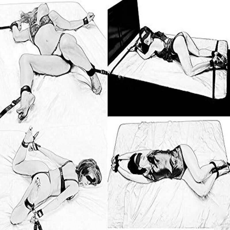 Restraint Under Bed System Set Bondage Strap Cuffs Eye Mask Kit  Toy