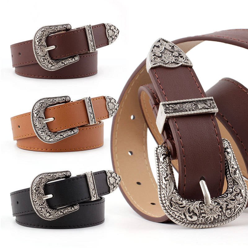 Z Women's Waist Belt Lady Girl Faux Leather Western Vintage Metal Buckle Waistband