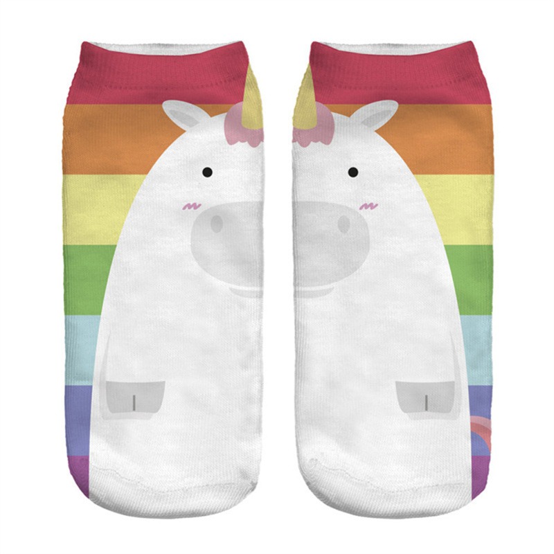 3D Digital Printing Socks Unicorn Unicorn Animal Expression Emoji Personality Boat Socks Women's Short Socks - Image 7